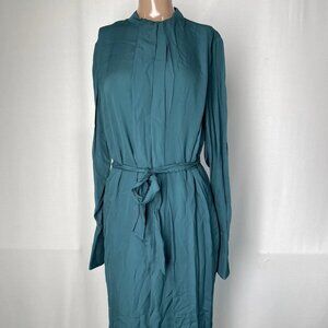 Reiss Women's Phoenix Drape Neck Midi Dress Green Size 4 | Belted Wrap Style –